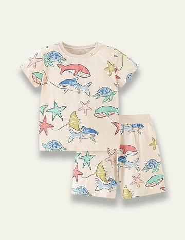 Animal Printed Round Neck Short Sleeved Set - Mini Taylor